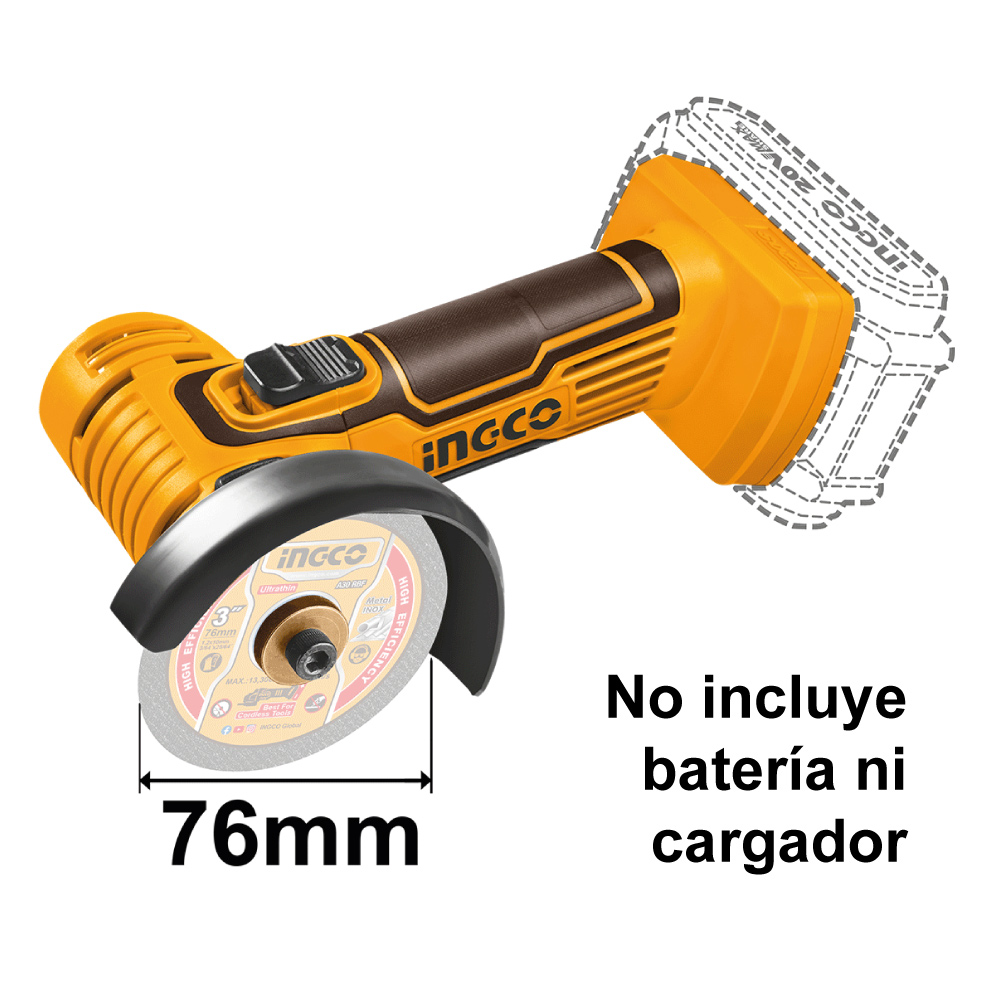 MINI AMOLADORA INGCO CAGLI7601 20V 76MM + DISCOS - 2