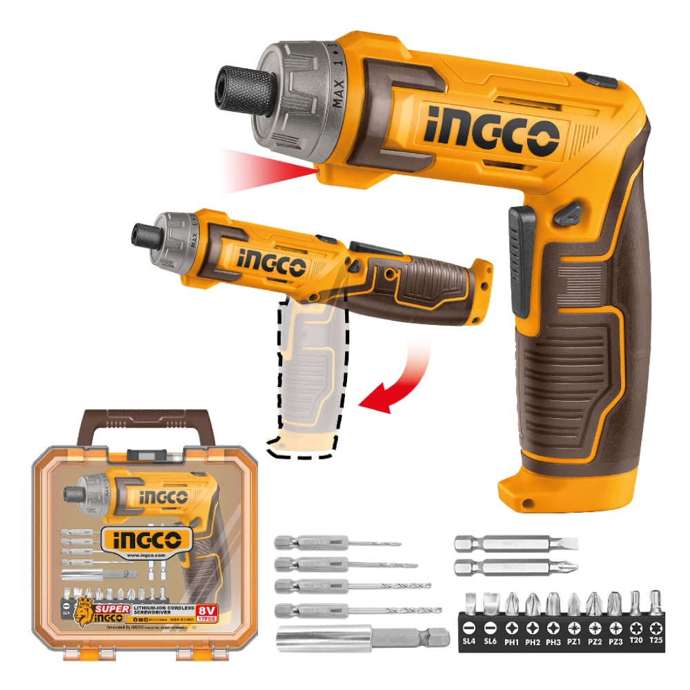 DESTORNILLADOR INGCO INALÁMBRICO 8V 6NM + 17 ACCESORIOS CSDLI08025 - 1