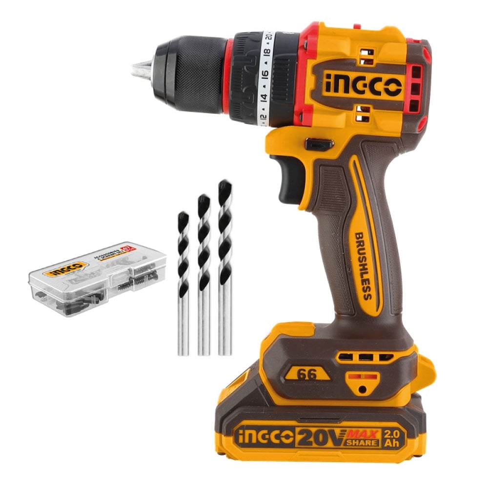 TALADRO ATORNILLADOR INGCO CIDLI206681 PERCUTOR BRUSHLESS CHUCK METÁLICO 20V 66NM - 3