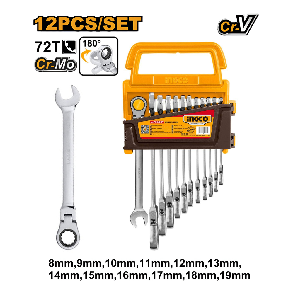SET 12 PIEZAS LLAVE MIXTA INGCO 180° 8-19MM HKSPAR1123 - 1