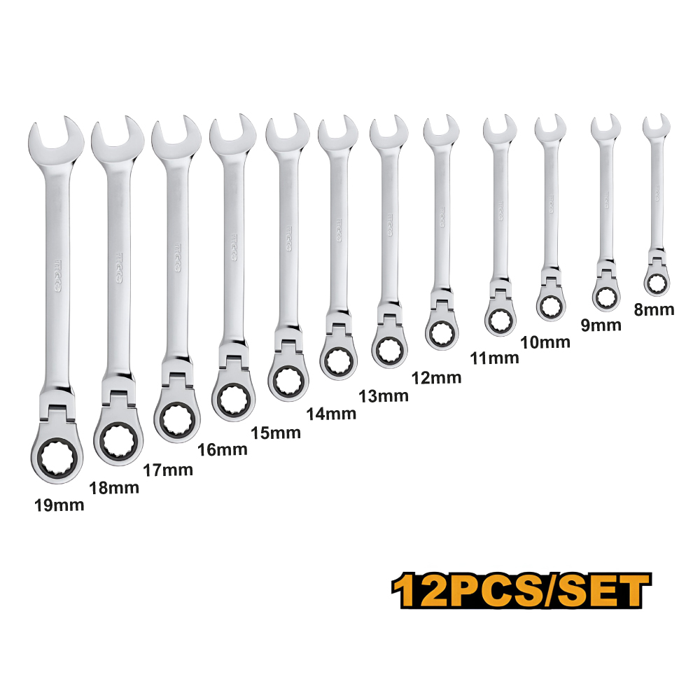 SET 12 PIEZAS LLAVE MIXTA INGCO 180° 8-19MM HKSPAR1123 - 4