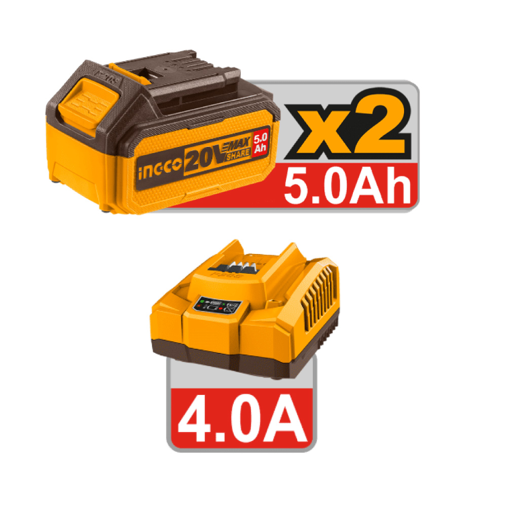 KIT LLAVE DE IMPACTO BRUSHLESS INGCO 850NM + LINTERNA PORTÁTIL LED + 2 BATERÍAS 5AH COSLI241181 - 5