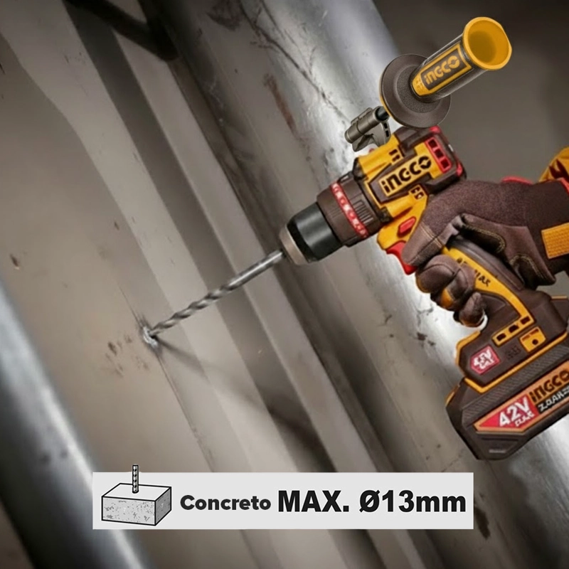 TALADRO PERCUTOR BRUSHLESS CHUCK METÁLICO INGCO 42V 99NM + 2 BATERÍAS CON CARGADOR CIDLI429982 - 7