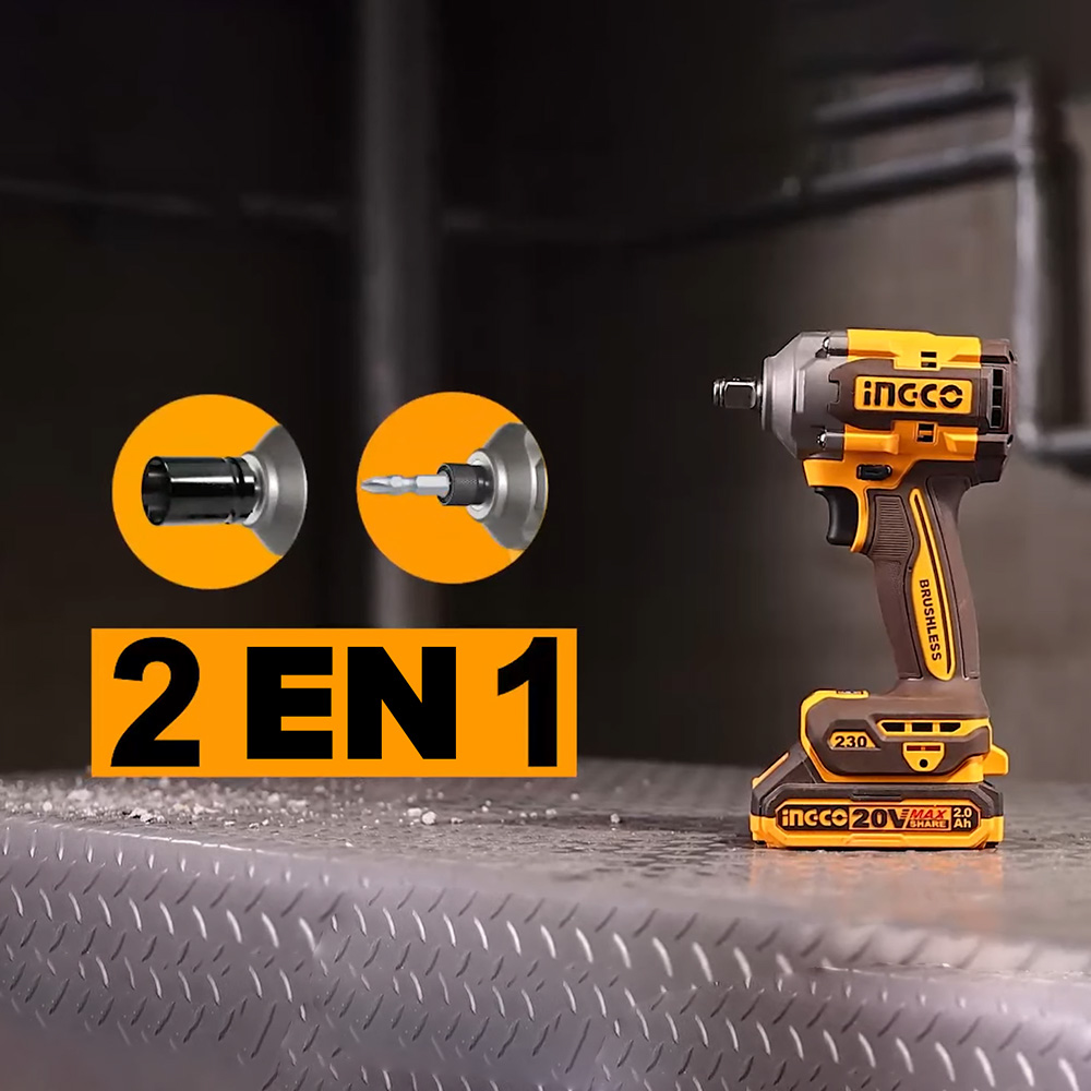 LLAVE Y ATORNILLADOR DE IMPACTO INGCO 20V 230NM + 2 BATERÍAS 2.0AH + CARGADOR CIWLI20236 - 5