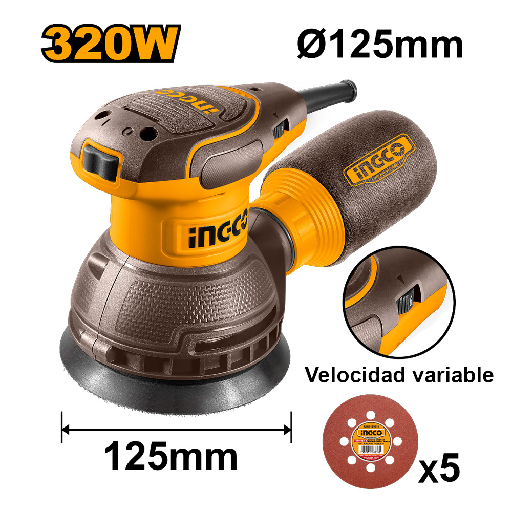 LIJADORA ROTO ORBITAL INGCO 320W 125MM RS3216 - 1