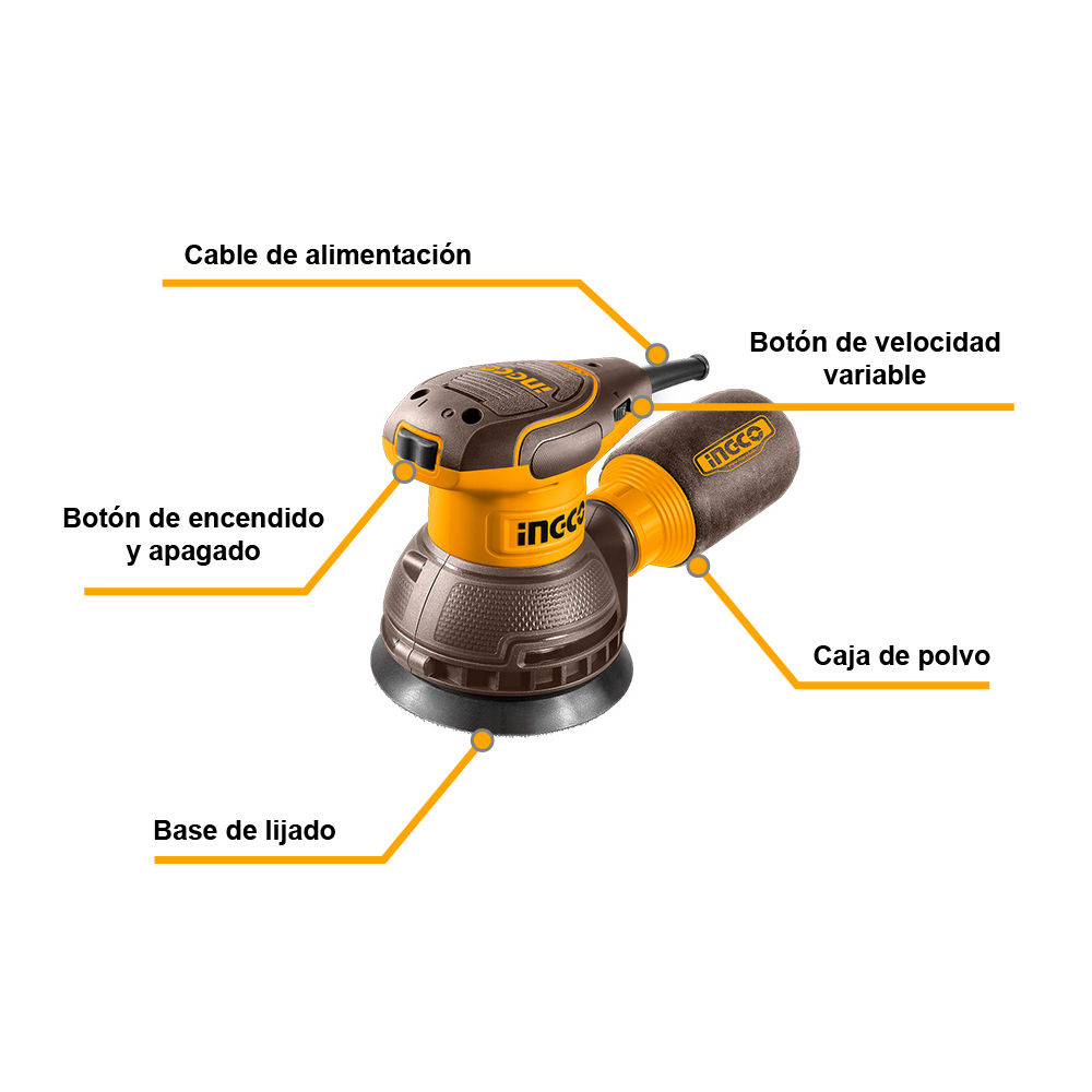 LIJADORA ROTO ORBITAL INGCO 320W 125MM RS3216 - 2