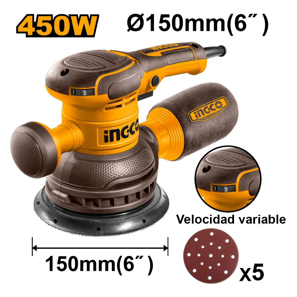 LIJADORA ROTO ORBITAL INGCO 450W 150MM 6” RS4516 - 1