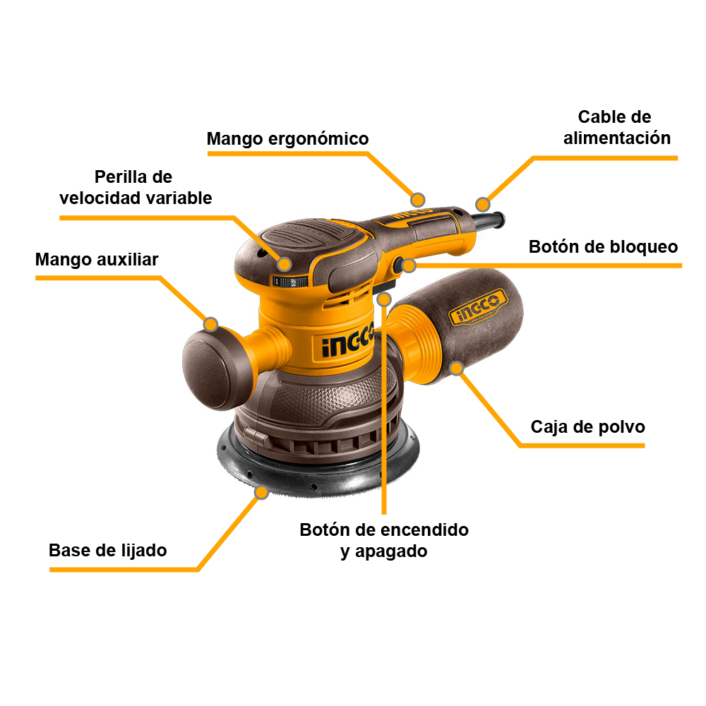 LIJADORA ROTO ORBITAL INGCO 450W 150MM 6” RS4516 - 2