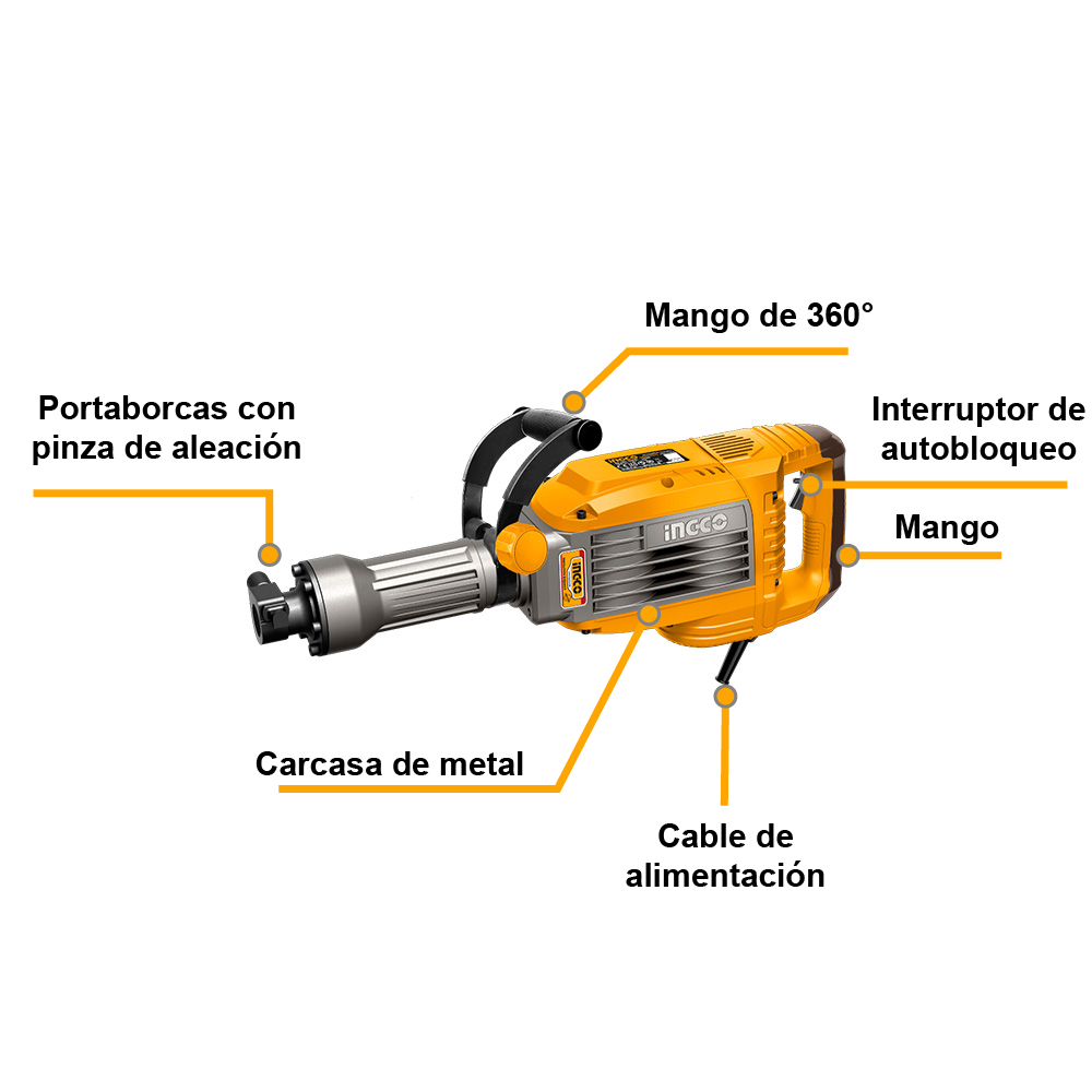 MARTILLO DEMOLEDOR HEXAGONAL INGCO 1700W 50J 14KG PDB170068 - 2
