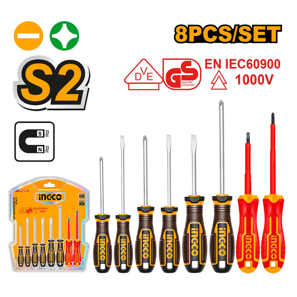SET 8 DESTORNILLADORES IMANTADOS CON AISLANTE INGCO HKSDS0838 - 1