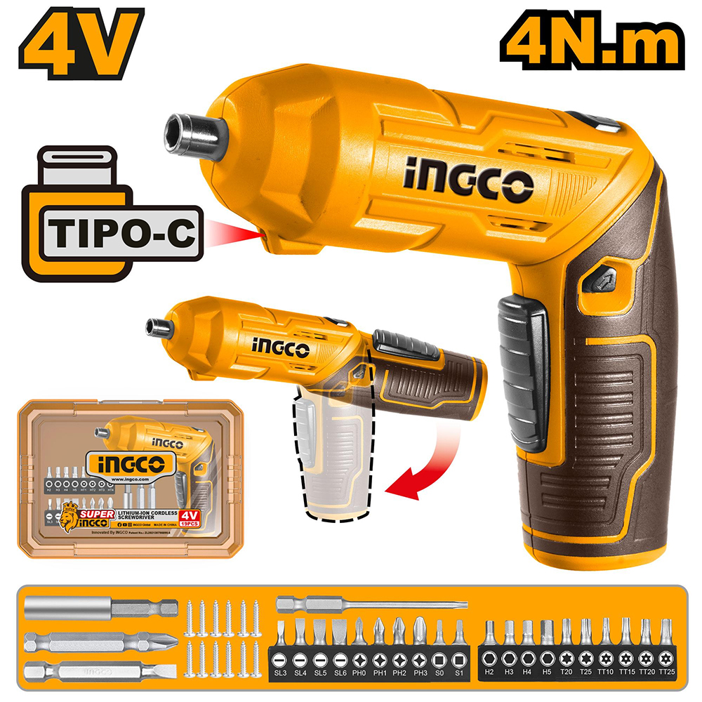 DESTORNILLADOR INALÁMBRICO INGCO 4V 4NM + 24 ACCESORIOS CSDLI04425 - 1
