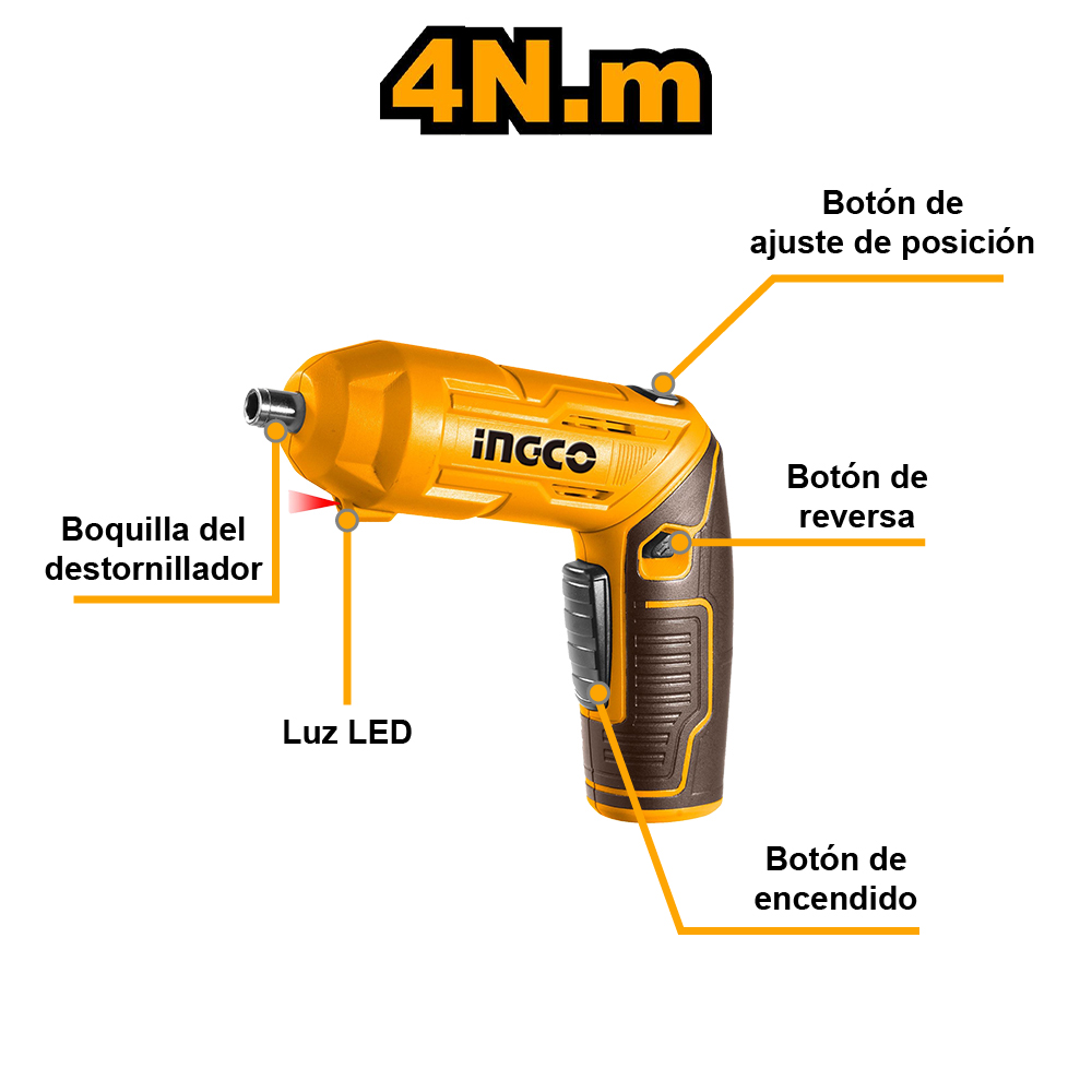 DESTORNILLADOR INALÁMBRICO INGCO 4V 4NM + 24 ACCESORIOS CSDLI04425 - 2