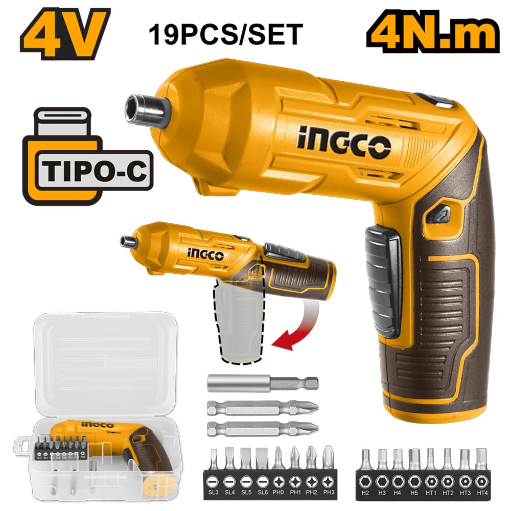 DESTORNILLADOR INALÁMBRICO INGCO 4V 4NM + 19 ACCESORIOS CSDLI0442 - 1