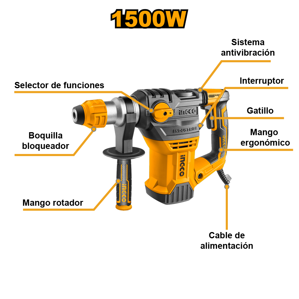 ROTOMARTILLO INGCO 1500W SDS PLUS 55J RH150028 - 2