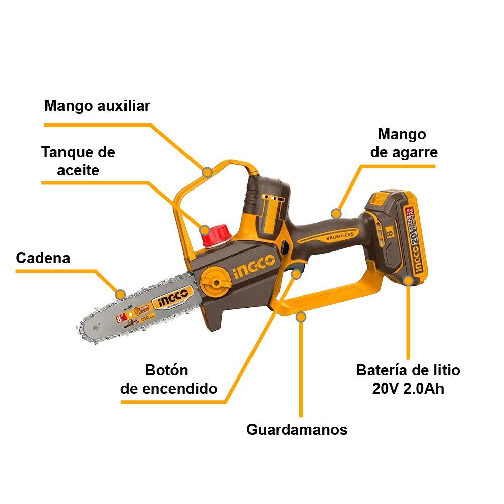 MOTOSIERRA INGCO 20V 8 20CM 11MS CGSLI2088 - 3