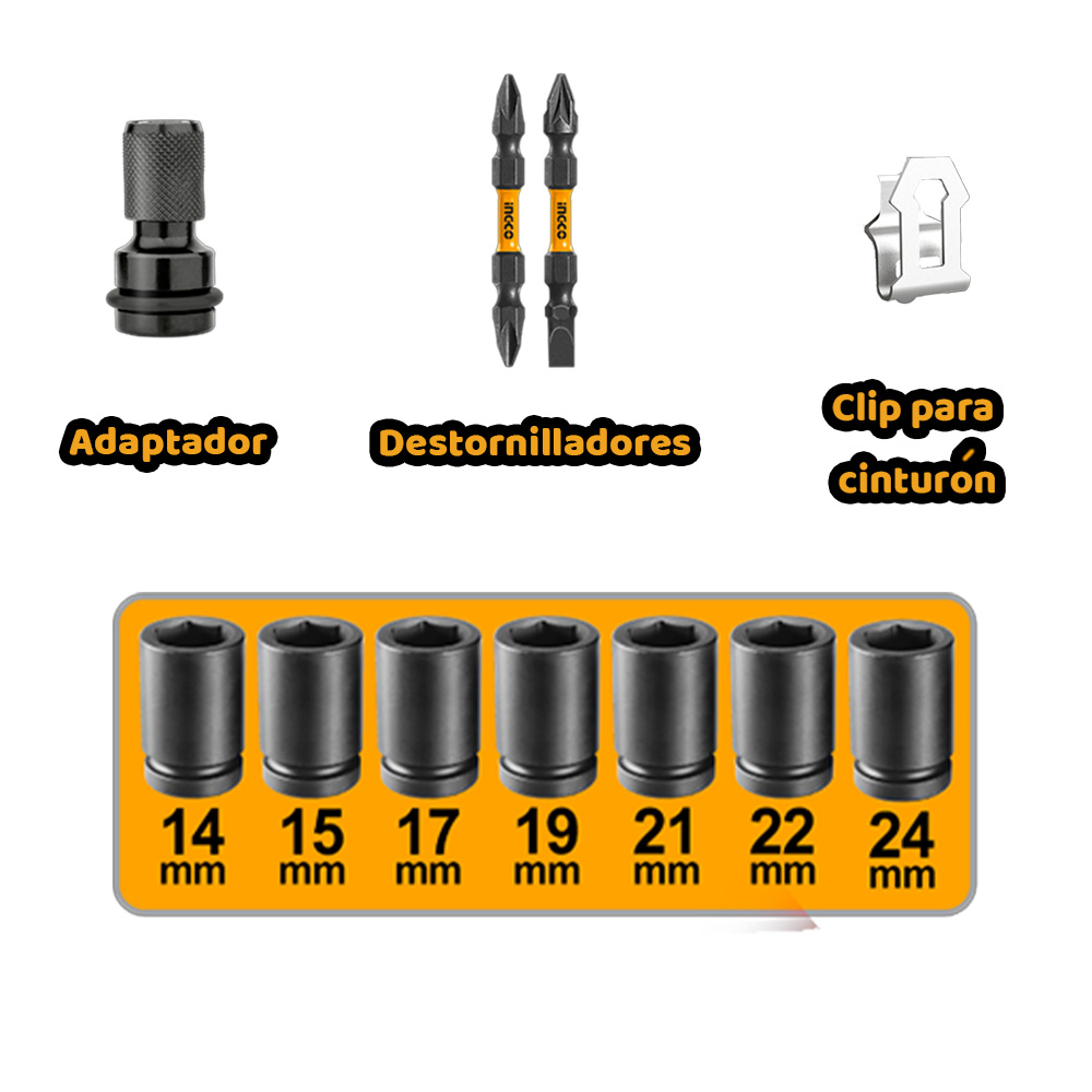 LLAVE DE IMPACTO BRUSHLESS INGCO 42V 600NM 1/2″ + 2 BATERÍAS + CARGADOR CIWLI42602 - 4