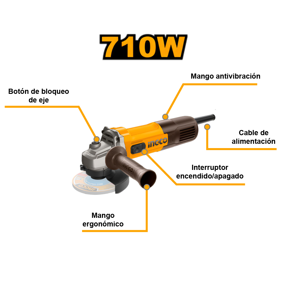 AMOLADORA ANGULAR INGCO 710W 115 MM 4 1/2' AG7118 - 2