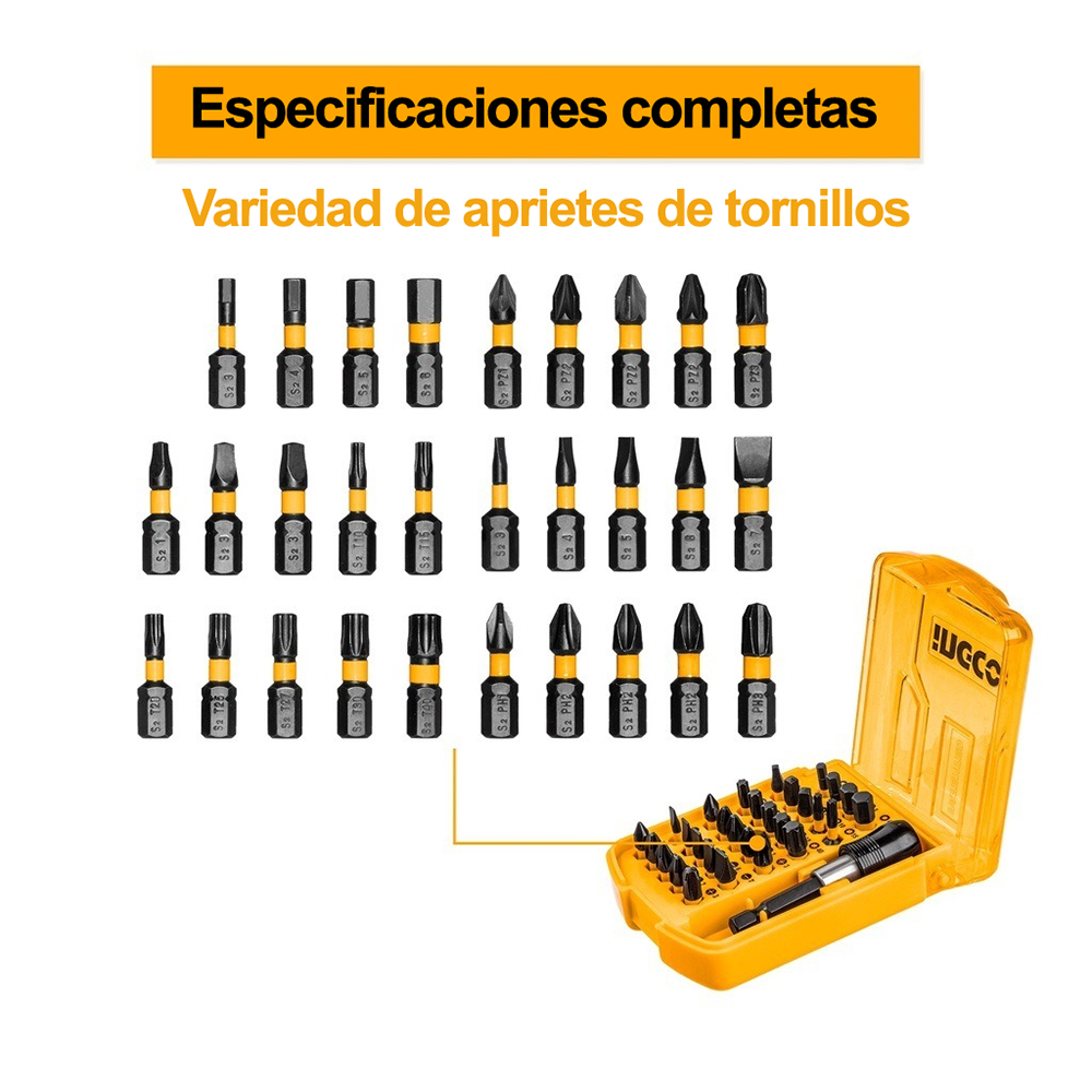 SET 30 PUNTAS DE IMPACTO PARA ATORNILLAR IMANTADAS CON EXTENSIÓN INGCO 25MM AKSD68303 - 5
