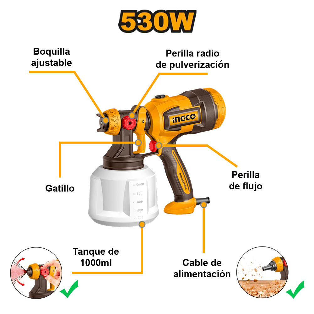 PISTOLA PARA PINTAR ELÉCTRICA INGCO 530W SPG4506 - 2