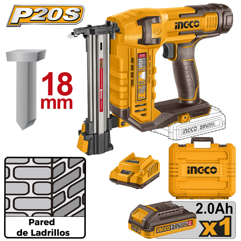CLAVADORA INGCO 20V 18MM + BATERÍA + CARGADOR CSTLI3808 - 1