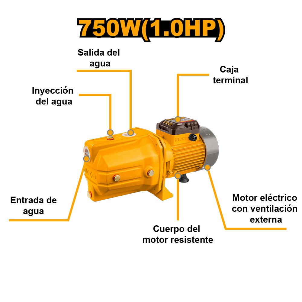 BOMBA DE AGUA INGCO 750W 1HP JP07508-5 - 2