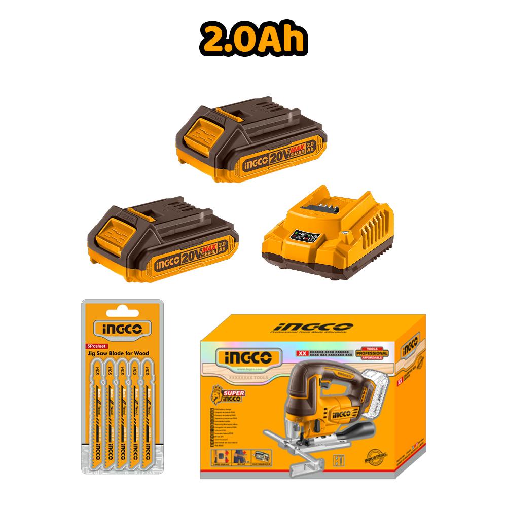 SIERRA CALADORA BRUSHLESS INGCO 20V CJSLI1008 + 2 BATERÍAS 2.0AH + 1 CARGADOR FBCPK2212 - 3