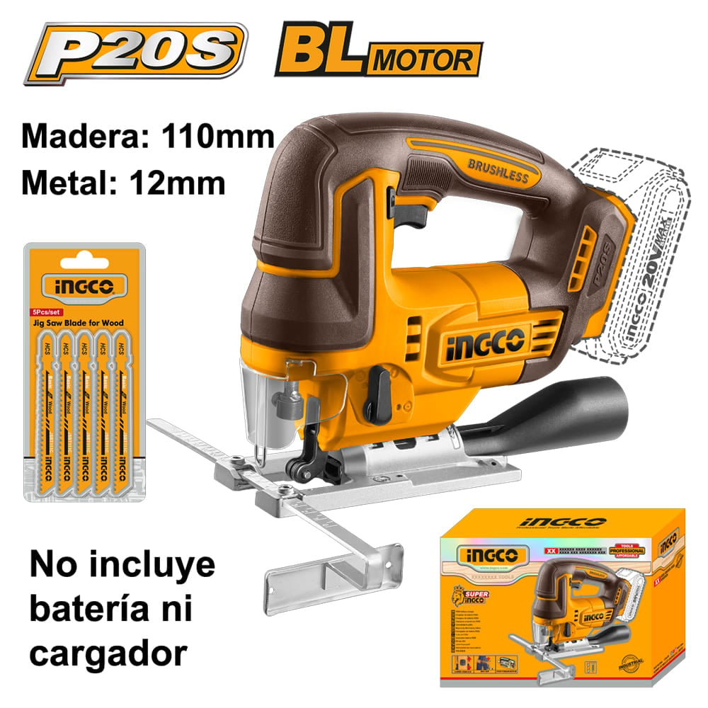 SIERRA CALADORA BRUSHLESS INGCO 20V + 5 HOJAS DE CALAR CJSLI1008 - 1