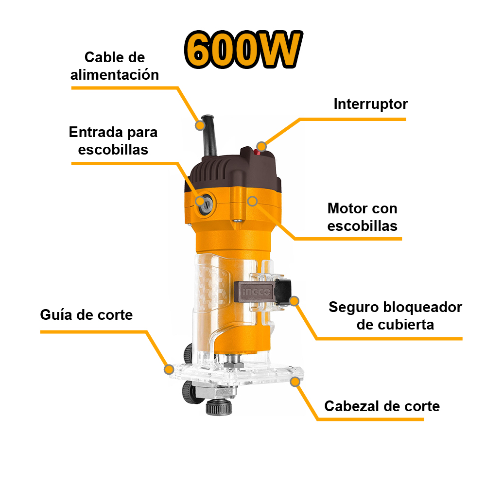 COMBO FRESADORA RUTEADORA INGCO 600W PLM6001 + SIERRA CALADORA INGCO 570W JS57028 - 2