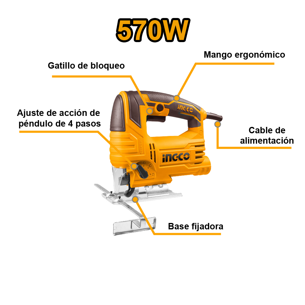 COMBO FRESADORA RUTEADORA INGCO 600W PLM6001 + SIERRA CALADORA INGCO 570W JS57028 - 5