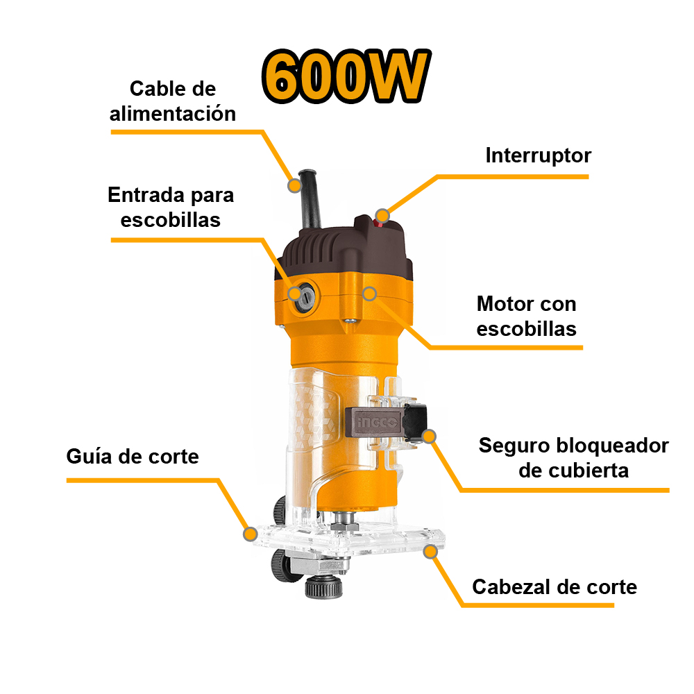COMBO RUTEADORA INGCO 600W PLM6001 + SET 12 FRESAS 6MM AKRT1201 + SIERRA CALADORA 570W JS57028 - 2