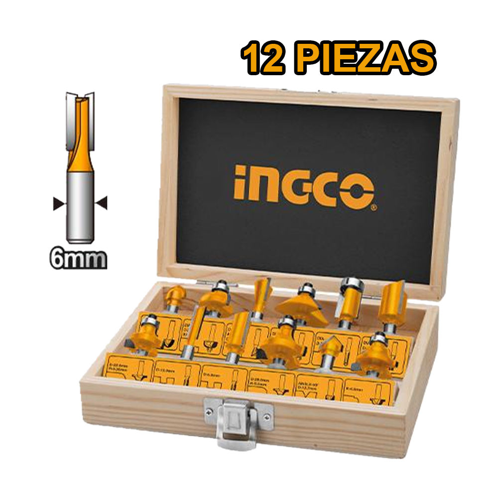 COMBO RUTEADORA INGCO 600W PLM6001 + SET 12 FRESAS 6MM AKRT1201 + SIERRA CALADORA 570W JS57028 - 5