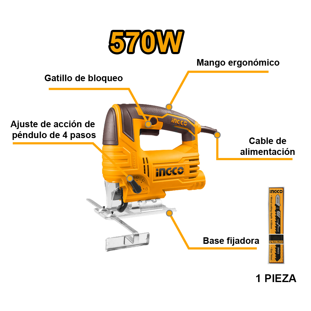 COMBO RUTEADORA INGCO 600W PLM6001 + SIERRA CALADORA 570W JS57028 + LIJADORA ORBITAL 240W PS2416 - 5