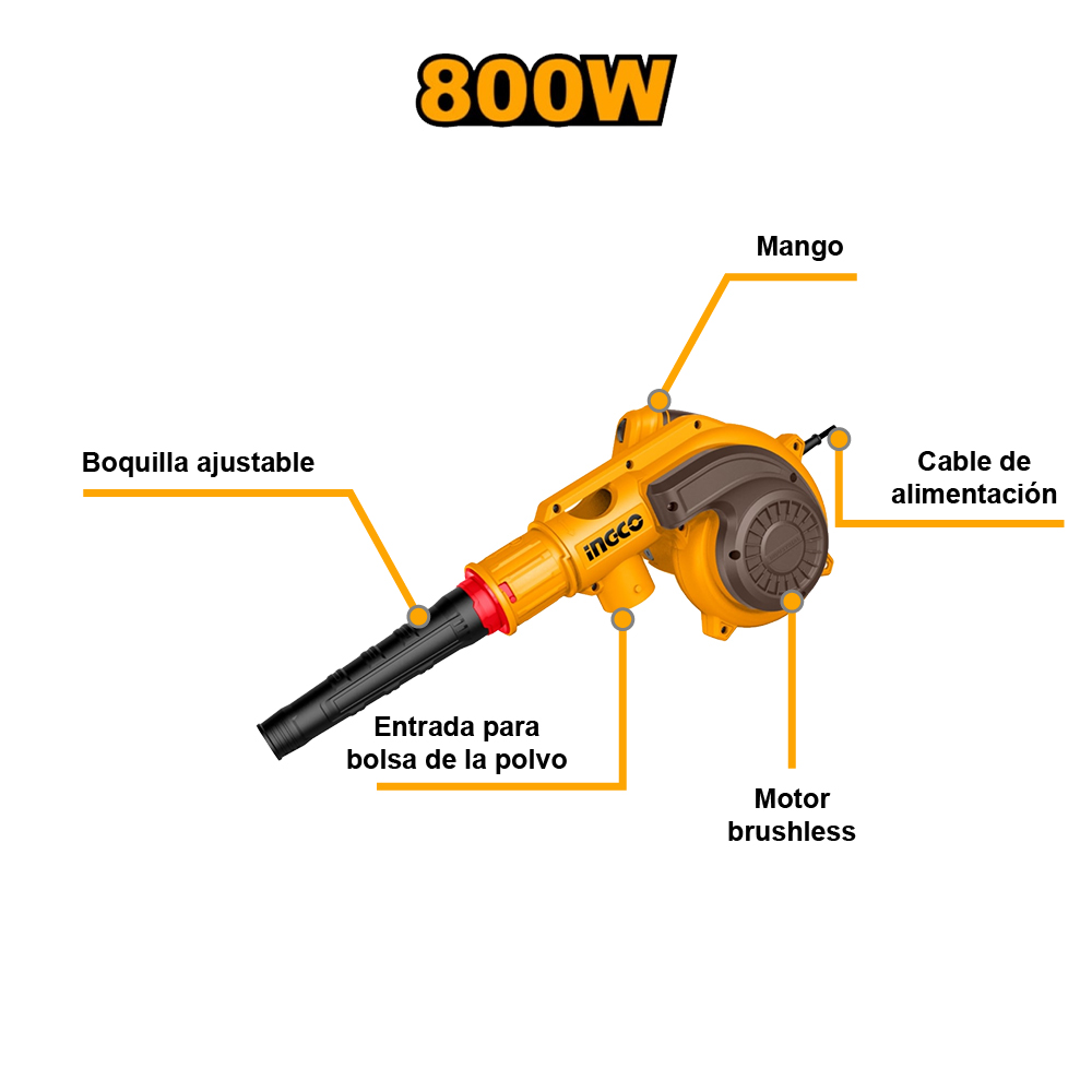 SOPLADORA ASPIRADORA INGCO 800W + ACCESORIOS AB8038 - 2
