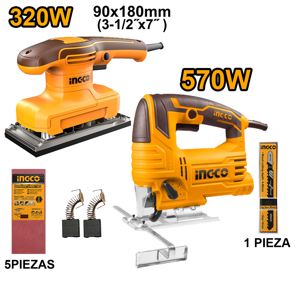 COMBO LIJADORA ORBITAL INGCO 320W FS3216 + SIERRA CALADORA INGCO 570W JS57028 - 1