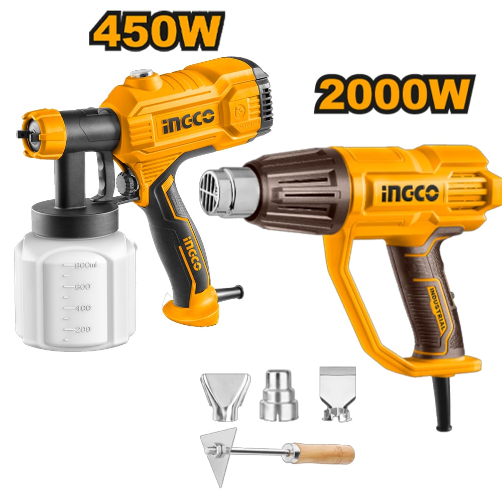 COMBO PISTOLA PARA PINTAR INGCO 450W SPG3508 + PISTOLA DE CALOR INGCO 2000W HG200078 - 1