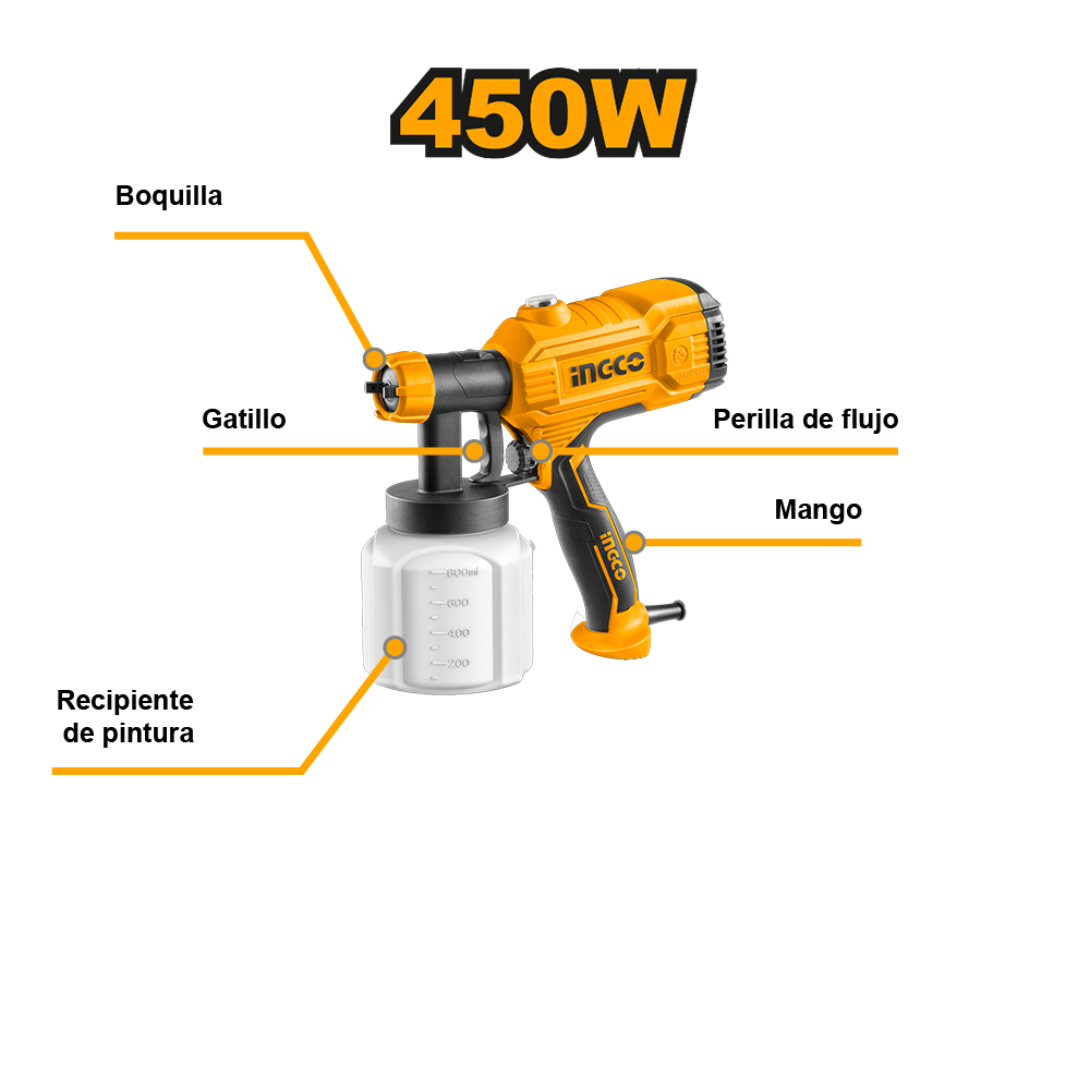 COMBO PISTOLA PARA PINTAR INGCO 450W SPG3508 + PISTOLA DE CALOR INGCO 2000W HG200078 - 2
