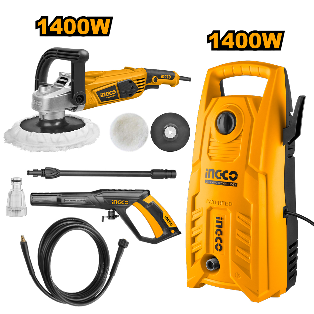 COMBO PULIDORA INGCO 1400W 7' AP140016 + HIDROLAVADORA INGCO 1400W 130 BAR HPWR14008 - 1