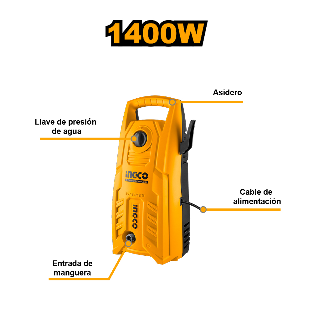 COMBO PULIDORA INGCO 1400W 7' AP140016 + HIDROLAVADORA INGCO 1400W 130 BAR HPWR14008 - 5