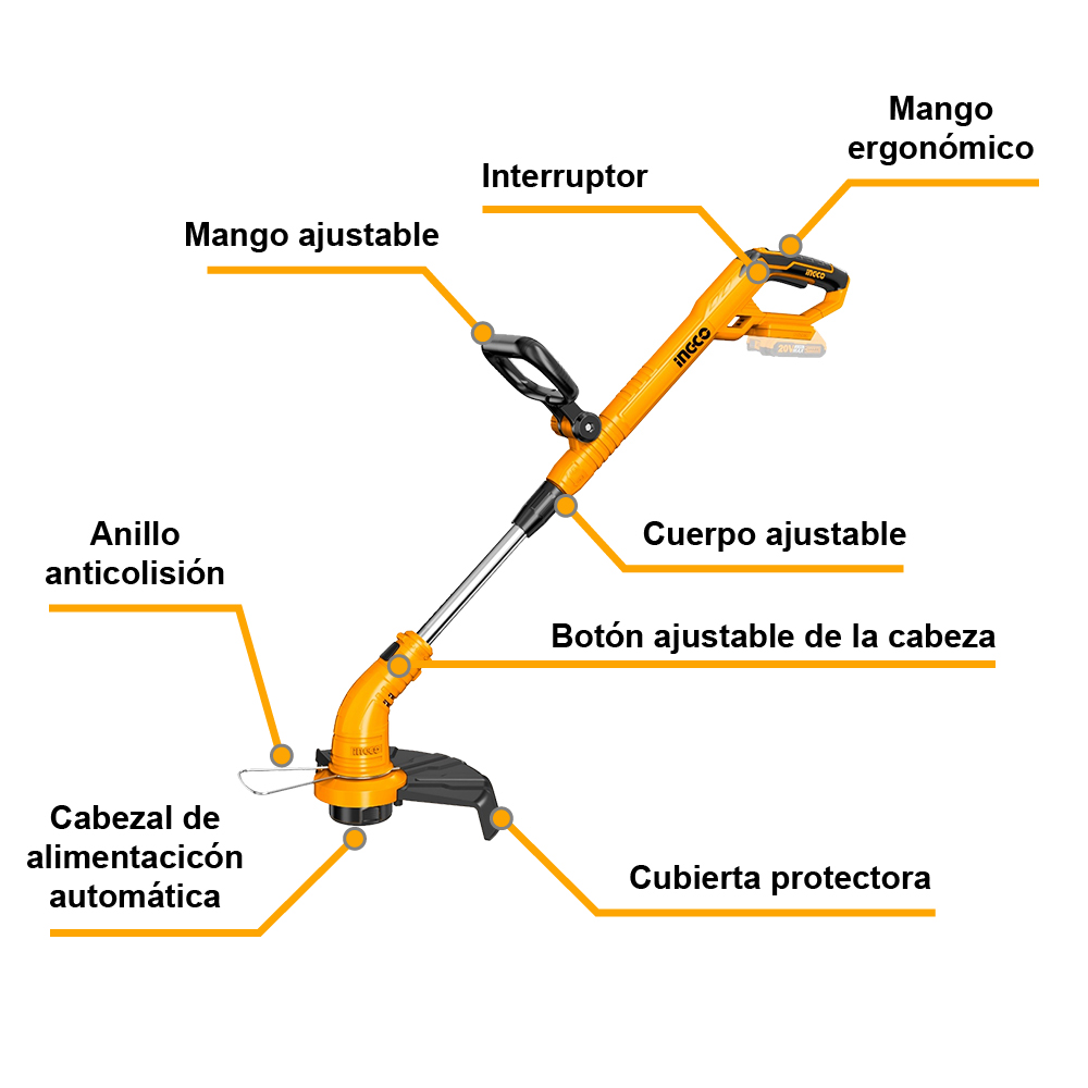 COMBO MOTOSIERRA INGCO 20V 16" + SOPLADOR 20V COSLI240463 + CORTADOR DE CÉSPED CGTLI20018 - 6