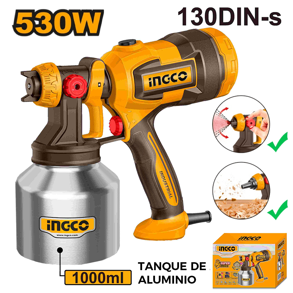 PISTOLA PARA PINTAR TANQUE INOXIDABLE ELÉCTRICA INGCO 530W SPG45061 - 1