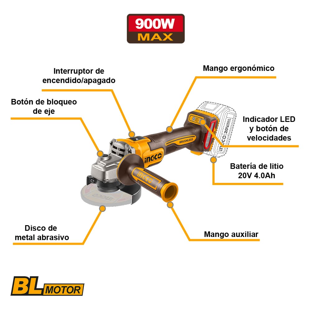 COMBO PERCUTOR INGCO 20V 66NM CIDLI206681 + AMOLADORA 20V 115MM CAGLI261521 + SOPLADOR 20V CABLI2078 - 2