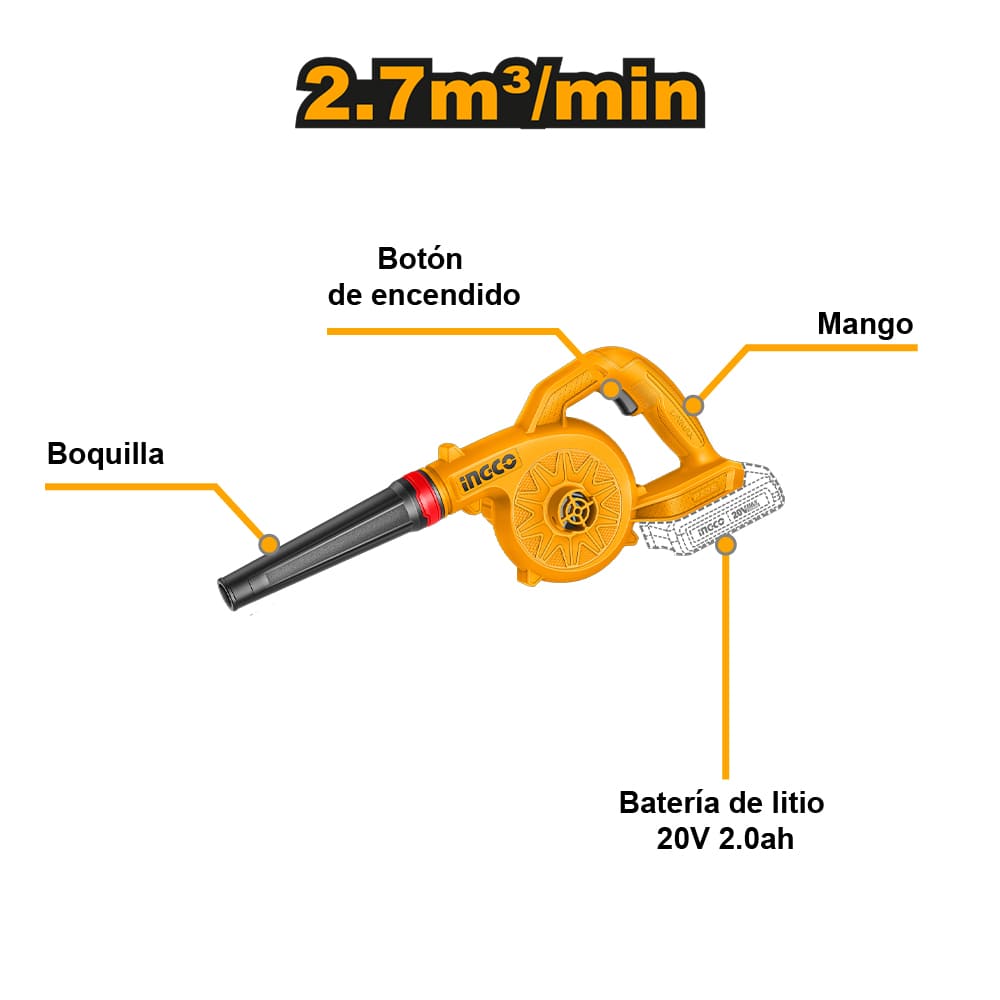 COMBO PERCUTOR INGCO 20V 66NM CIDLI206681 + AMOLADORA 20V 115MM CAGLI261521 + SOPLADOR 20V CABLI2078 - 6