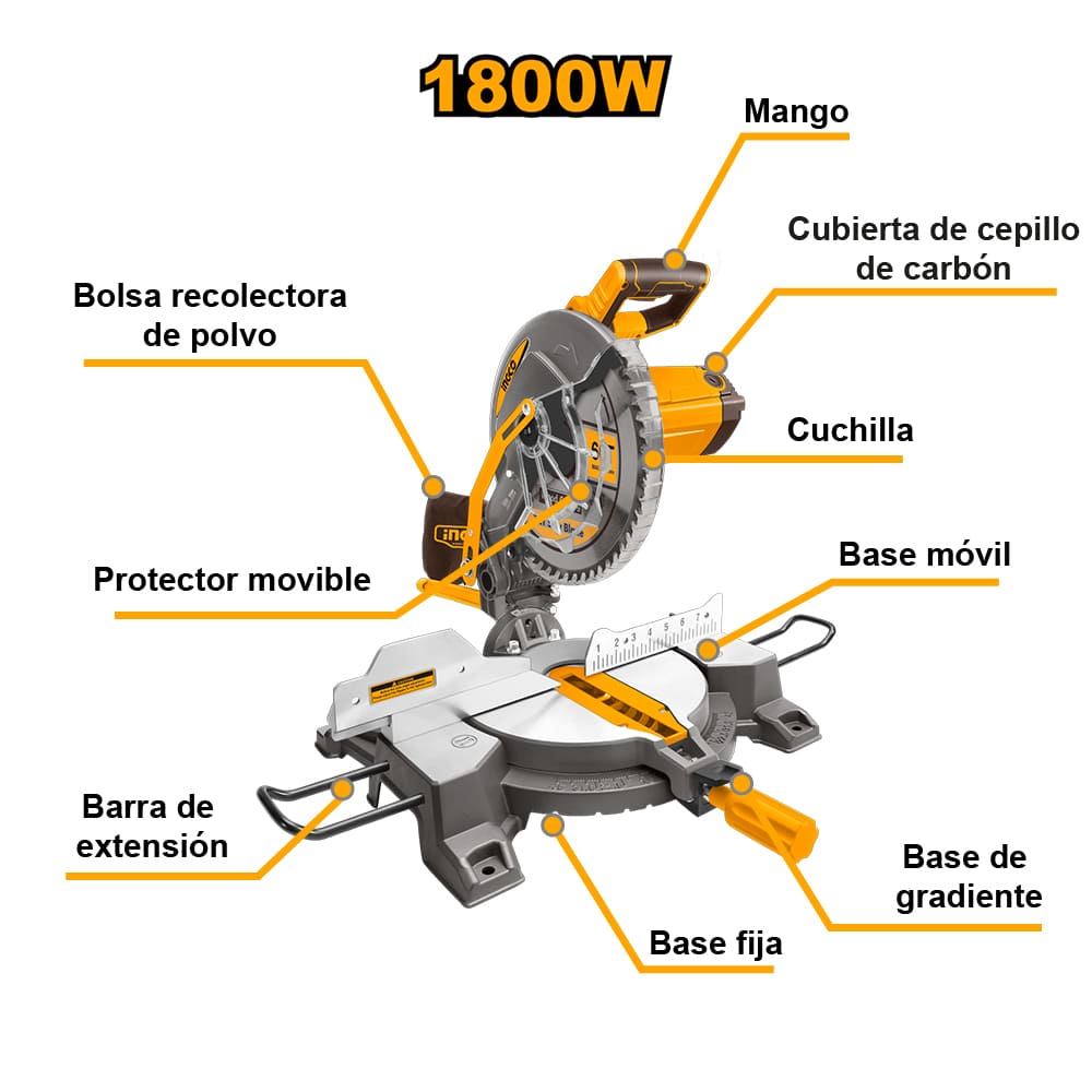 SIERRA INGLETEADORA INGCO 1800W 255MM 10' BMS18007 - 2