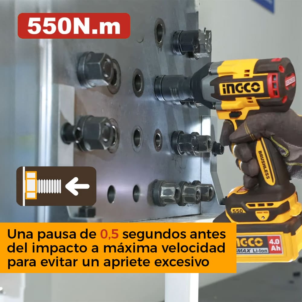 LLAVE DE IMPACTO BRUSHLESS INGCO 20V 550NM 1/2' CIWLI20551 - 5