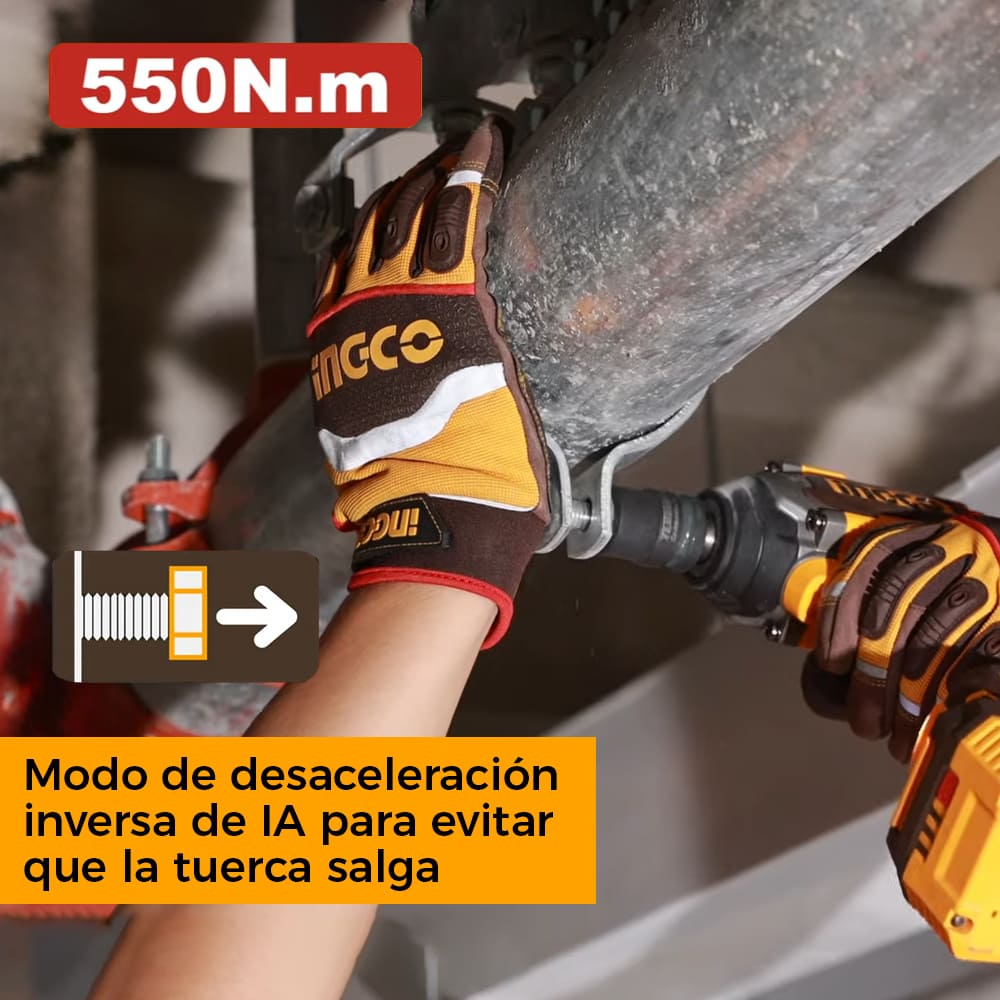 LLAVE DE IMPACTO BRUSHLESS INGCO 20V 550NM 1/2' CIWLI20551 - 6
