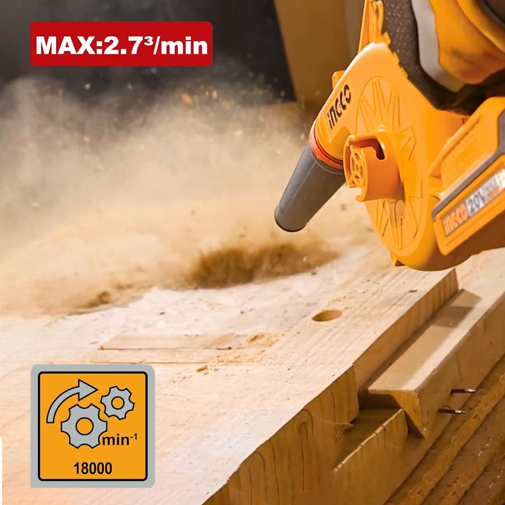 SOPLADORA INALÁMBRICA INGCO 20V 2.7 M³/MIN + BATERÍA 2.0AH + CARGADOR CABLI20781 - 5