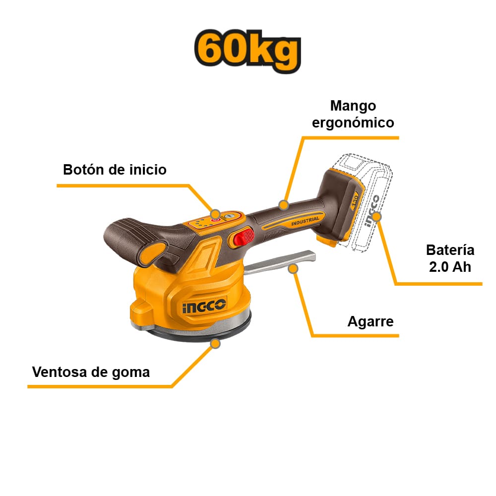 VENTOSA VIBRADORA PARA CERÁMICA INGCO 20V 130MM 1 BATERÍA CTVLI20018 - 2