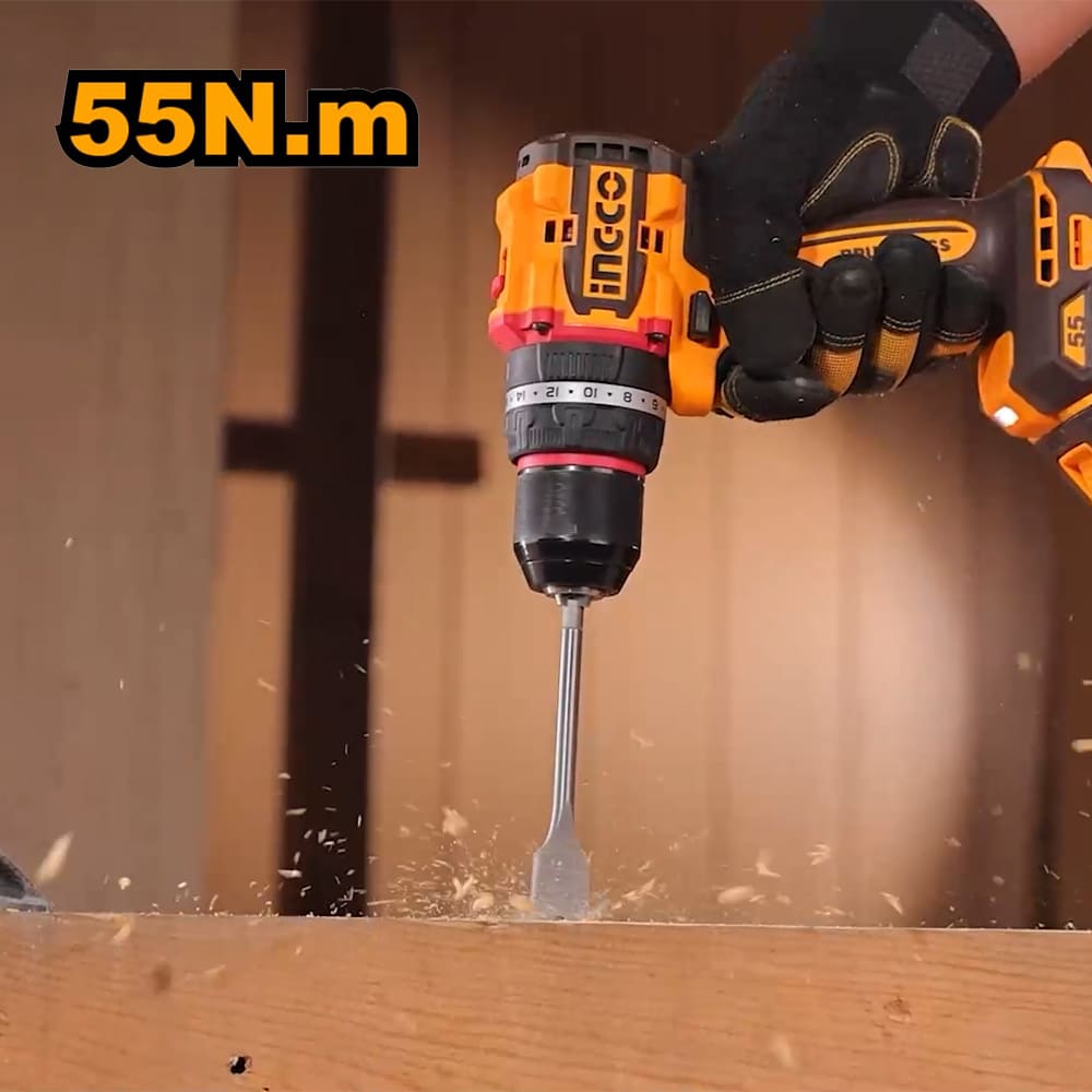 TALADRO ATORNILLADOR PERCUTOR BRUSHLESS CHUCK METÁLICO INGCO 20V 55NM + 2 BATERÍAS 2.0AH CIDLI20558 - 8