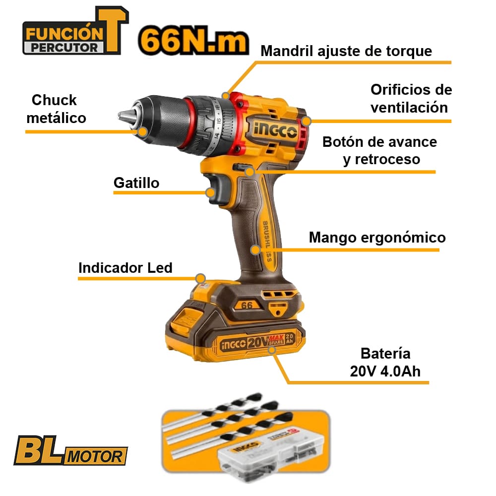 KIT 3 HERRAMIENTAS INGCO PERCUTOR 66NM + AMOLADORA 1200W + LLAVE DE IMPACTO 405NM CKLI20358 - 2