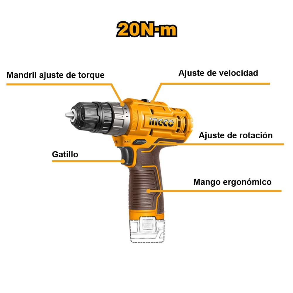 KIT ATORNILLADOR INGCO 12V 20NM + ATORNILLADOR DE IMPACTO 12V 100NM + 2 BATERÍAS 1.5AH COSLI240586 - 2